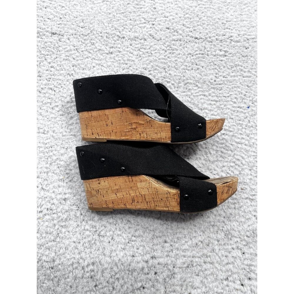 Women's Lucky Brand Miller Black Strap Slip On Cork Wedge Sandals Size 8 - Picture 7 of 13